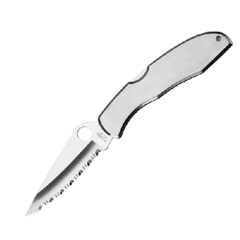 Spyderco C10S Endura 4  3.85 Folding Clip Point Part Serrated VG10 SS Blade Satin Stainless Steel Handle Includes Pocket Clip UPC: 716104004416