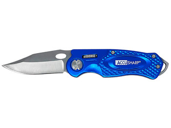 AccuSharp 701C Sport 3" Folding Plain Stainless Steel Blade/Blue Anodized Aluminum Handle Includes Belt Clip