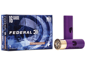 Federal F164RS Power-Shok Shotshell 16Gauge 2.75" 7/8oz RifledSlug Shot 5 Per Box/50 Case