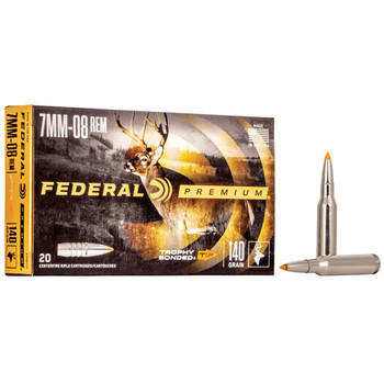 Federal Trophy Bonded Hyper Velocity Centerfire Ammunition, 7mm-08 Remington, Trophy Bonded Tip (TBT), 140 Grain - 20 Cartridge Box ( 20 / 1 )