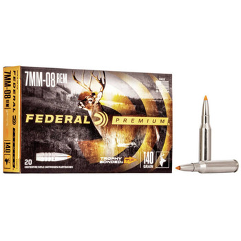 Federal Trophy Bonded Hyper Velocity Centerfire Ammunition, 7mm-08 Remington, Trophy Bonded Tip (TBT), 140 Grain - 20 Cartridge Box ( 20 / 1 )