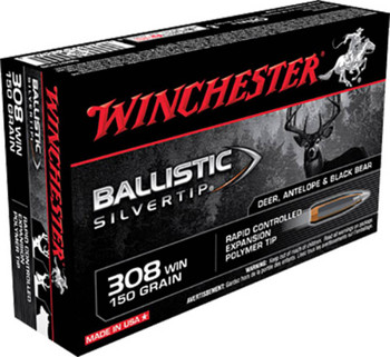 Winchester Ballistic Silvertip Hyper Velocity Centerfire Ammunition, 308 Winchester, Rapid Controlled Expansion Polymer Tip, 150 Grain - 20 Cartridge Box ( 20 / 1 )
