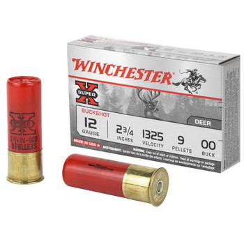 Winchester Super-X 12 Gauge Shotshell Ammunition, 2 3/4 Inch, 1325 FPS, 8 Pellet, #00 Buck - 5 Cartridge Box ( 5 / 1 )