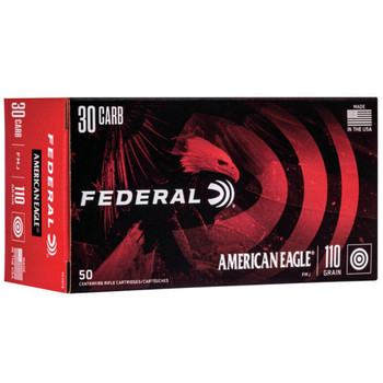 Federal American Eagle Hyper Velocity Centerfire Ammunition, 30 Carbine, Full Metal Jacketed, 110 Grain - 50 Cartridge Box ( 50 / 1 )