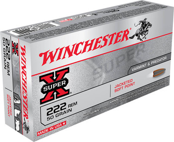Winchester Super-X Hyper Velocity Centerfire Ammunition, 222 Remington, Jacketed Soft Point, 50 Grain - 20 Cartridge Box ( 20 / 1 )
