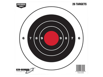 Birchwood Casey 37826 EZE-Scorer 8" Bullseye Paper Hanging Black/Red 26 Per Pkg