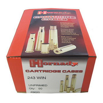 Hornady 8620 Unprimed Cases Cartridge 243 Win Rifle Brass UPC: 090255486209