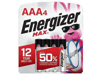 Energizer E92BP4 AAA Max Black/Silver 1.5V Alkaline Qty (4) Single Pack
