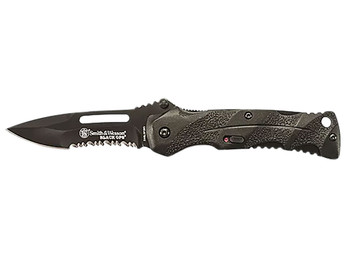 Smith & Wesson Knives SWBLOP2BSCP Black Ops 3.40" Folding Drop Point Part Serrated 4034 SS Blade Black Includes Pocket Clip