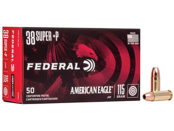 Federal AE38S3 American Eagle Handgun 38Super+P 115gr Jacketed Hollow Point 50 Per Box/20 Case