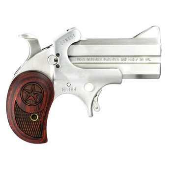 Bond Arms BACD Cowboy Defender 357 Mag38 Sp 2rd 3 Barrel Stainless Metal Finish Blade FrontFixed Rear Sights Laminated Rosewood Grip No Trigger Guard Manual Safety UPC: 855959001208