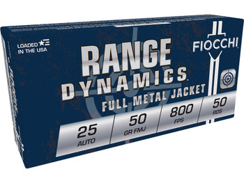 Fiocchi 25AP Range Dynamics 25ACP 50gr Full Metal Jacket 50 Per Box/20 Case
