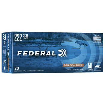 Federal Power-Shok Hyper Velocity Centerfire Ammunition, 222 Remington, Jacketed Soft Point, 50 Grain - 20 Cartridge Box ( 20 / 1 )