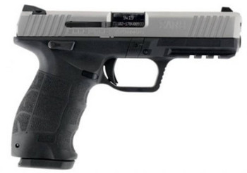 SAR USA SAR9ST SAR9  9mm Luger 171 4.40 Black Steel Barrel Stainless Serrated Steel Slide Black Polymer Frame wPicatinny Rail Black Finger Grooved Grip Manual Thumb Safety Right Hand UPC: 858763007138