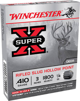 Winchester Super-X 410 Bore Slug Ammunition, 3 Inch, 1800 FPS, 1/4 Ounce, Rifled Slug Hollow Point - 5 Cartridge Box ( 5 / 1 )