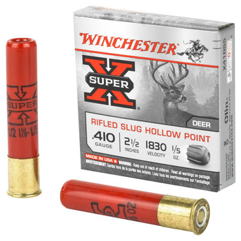 Winchester Super-X 410 Bore Slug Ammunition, 2 1/2 Inch, 1830 FPS, 1/5 Ounce, Rifled Slug Hollow Point - 5 Cartridge Box ( 5 / 1 )