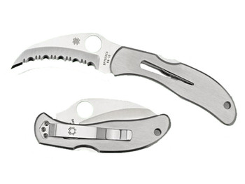 Spyderco C08S Harpy 2.75" Folding Hawkbill Serrated VG-10 SS Blade Stainless Steel Handle Includes Pocket Clip