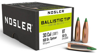 Nosler 30168 Ballistic Tip  30 Caliber .308 168 GR Spitzer 50 Per Box UPC: 054041301688