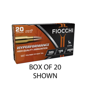 Fiocchi Hyperformance Hunt Hyper Velocity Centerfire Ammunition, 300 Blackout, Super Shock Tip, 125 Grain - 25 Cartridge Box ( 25 / 1 )