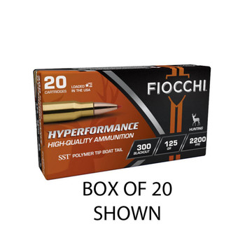 Fiocchi Hyperformance Hunt Hyper Velocity Centerfire Ammunition, 300 Blackout, Super Shock Tip, 125 Grain - 25 Cartridge Box ( 25 / 1 )