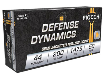 Fiocchi 44B500 Defense Dynamics 44RemMag 200gr Semi Jacketed Hollow Point 50 Per Box/10 Case