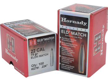 Hornady 22791 ELD Match 22 Cal .224 75 gr Extremely Low Drag Match 100 Per Box/ 25 Case