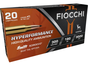 Fiocchi 300WMSCA Hyperformance 300WinMag 180gr Swift Scirocco II Boat Tail Spitzer 20 Per Box/10 Case