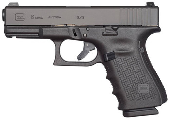 Glock UG1950203 G19 Gen4 Compact 9mm Luger 4.02 151 Overall Black Finish with Steel Slide Finger Grooved Rough Texture Interchangeable Backstraps Grip  Fixed Sights US Made UPC: 764503000911