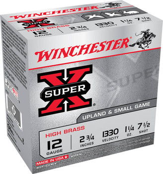 Winchester Super-X High Brass 12 Gauge Shotshell Ammunition, 2 3/4 Inch, 1330 FPS, 1 1/4 Ounce, #7 1/2 Shot - 25 Cartridge Box ( 25 / 1 )