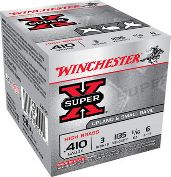 Winchester Super-X 410 Bore Shotshell Ammunition, 3 Inch, 1135 FPS, 11/16 Ounce, #6 Shot - 25 Cartridge Box ( 25 / 1 )