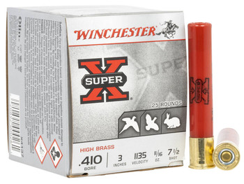 Winchester Super-X 410 Bore Shotshell Ammunition, 3 Inch, 1135 FPS, 11/16 Ounce, #7 1/2 Shot - 25 Cartridge Box ( 25 / 1 )