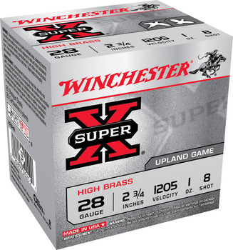 Winchester Super-X 28 Gauge Shotshell Ammunition, 2 3/4 Inch, 1205 FPS, 1 Ounce, #8 Shot - 25 Cartridge Box ( 25 / 1 )