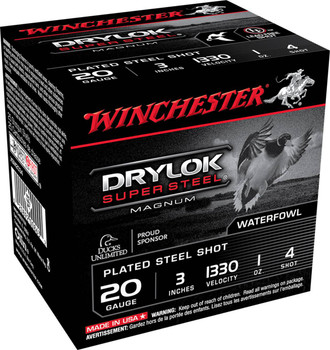 Winchester Drylock Super Steel 20 Gauge Shotshell Ammunition, 3 Inch, 1330 FPS, 1 Ounce, #4 Shot - 25 Cartridge Box ( 25 / 1 )