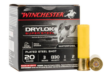 Winchester Drylock Super Steel 20 Gauge Shotshell Ammunition, 3 Inch, 1330 FPS, 1 Ounce, #2 Shot - 25 Cartridge Box ( 25 / 1 )