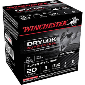 Winchester Drylock Super Steel 20 Gauge Shotshell Ammunition, 3 Inch, 1330 FPS, 1 Ounce, #2 Shot - 25 Cartridge Box ( 25 / 1 )