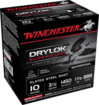 Winchester Drylock Super Steel 10 Gauge Shotshell Ammunition, 3 1/2 Inch, 1450 FPS, 1 1/8 Ounce, BBB Shot - 25 Cartridge Box ( 25 / 1 )