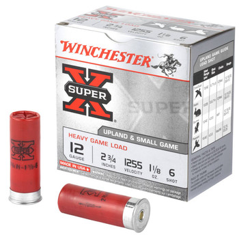 Winchester Super-X 12 Gauge Shotshell Ammunition, 2 3/4 Inch, 1255 FPS, 1 1/8 Ounce, #6 Shot - 25 Cartridge Box ( 25 / 1 )
