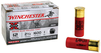 Winchester Super-X 12 Gauge Slug Ammunition, 2 3/4 Inch, 1600 FPS, 1 Ounce, Rifled Slug Hollow Point - 15 Cartridge Box ( 15 / 1 )