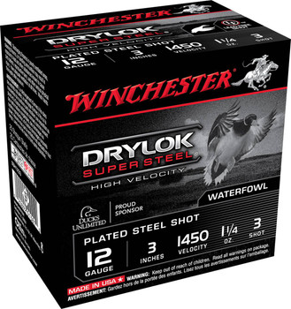 Winchester Drylock Super Steel 12 Gauge Shotshell Ammunition, 3 Inch, 1450 FPS, 1 1/4 Ounce, #3 Shot - 25 Cartridge Box ( 25 / 1 )