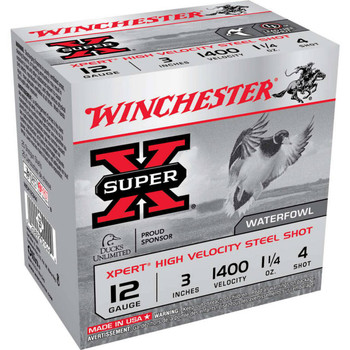 Winchester Super-X 12 Gauge Shotshell Ammunition, 3 Inch, 1400 FPS, 1 1/4 Ounce, #4 Shot - 25 Cartridge Box ( 25 / 1 )