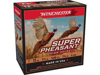 Winchester Ammo X12PHV6 Super Pheasant High Velocity High Brass 12Gauge 2.75" 1 3/8oz 6Shot 25 Per Box/10 Case