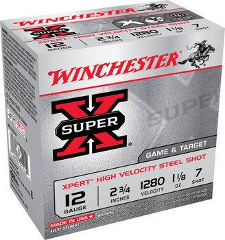 Winchester Super-X 12 Gauge Shotshell Ammunition, 2 3/4 Inch, 1280 FPS, 1 1/8 Ounce, #7 Shot - 25 Cartridge Box ( 25 / 1 )