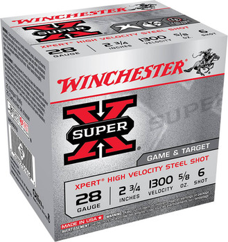 Winchester Super-X 28 Gauge Shotshell Ammunition, 2 3/4 Inch, 1300 FPS, 2/3 Ounce, #6 Shot - 25 Cartridge Box ( 25 / 1 )