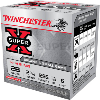 Winchester Super-X 28 Gauge Shotshell Ammunition, 2 3/4 Inch, 1295 FPS, 2/3 Ounce, #6 Shot - 25 Cartridge Box ( 25 / 1 )