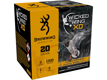Browning Ammo B193412033 Wicked Wing XD 20Gauge 3" 1oz 3Shot 25 Per Box/10 Case