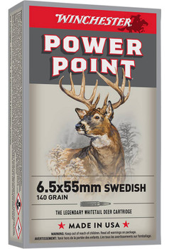 Winchester Power-Point Hyper Velocity Centerfire Ammunition, 6.5 x 55mm Swedish, Power Point, 140 Grain - 20 Cartridge Box ( 20 / 1 )