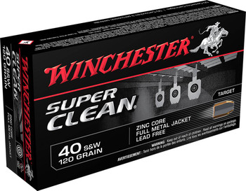 Winchester Super Clean High Velocity Centerfire Ammunition, 40 Smith & Wesson, Lead Free Full Metal Jacket, 120 Grain - 50 Cartridge Box ( 50 / 1 )
