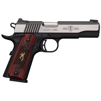 Browning 051914492 1911 Black Label Medallion Pro 380 ACP 81 4.25 Target Crown Barrel Blackened wSilver Polished Flats Serrated SS Slide Matte Black Polymer Frame wBeavertail UPC: 023614443766