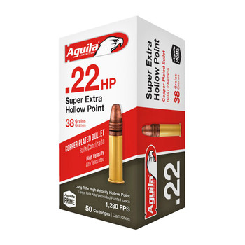 Aguila Super Extra High Velocity Rimfire Ammunition, 22 LR, Copper Plated Hollow Point, 38 Grain - 50 Cartridge Box ( 50 / 1 )