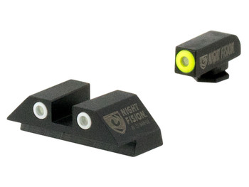 Night Fision GLK001003YGW Tritium Night Sights For Glock Green Tritium Yellow Outline Front Sight- Green Tritium White Outline Rear Sight Glock 17/17L/19/22